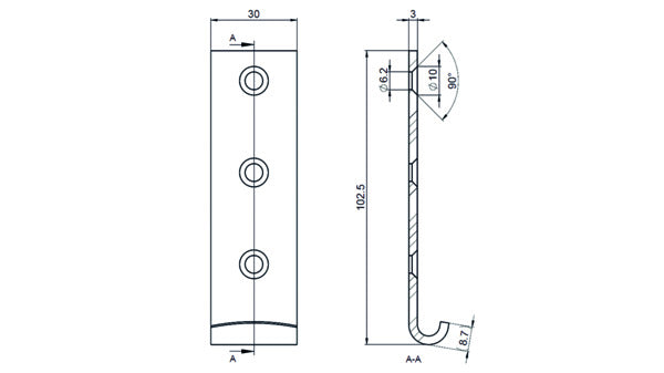 Kloben, gerade, 103x30/3,0 mm Stahl verz