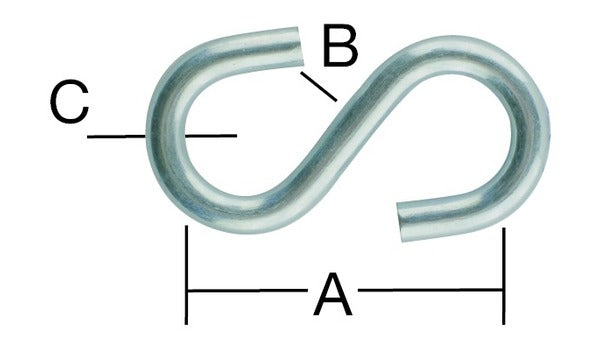 S-Haken, Dicke 3,0 mm Stahl verzinkt