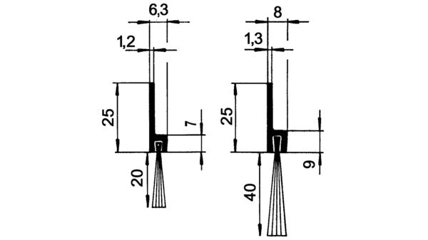 Bürstendichtungen 40 mm mit Halteprofil