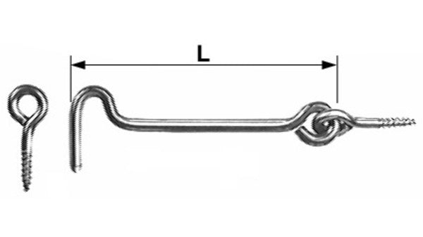 Fensterhaken, Länge 120 mm mit 2 Ringsch
