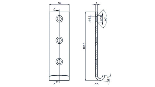 Kloben, gerade, 103x30/3,0 mm Stahl verz
